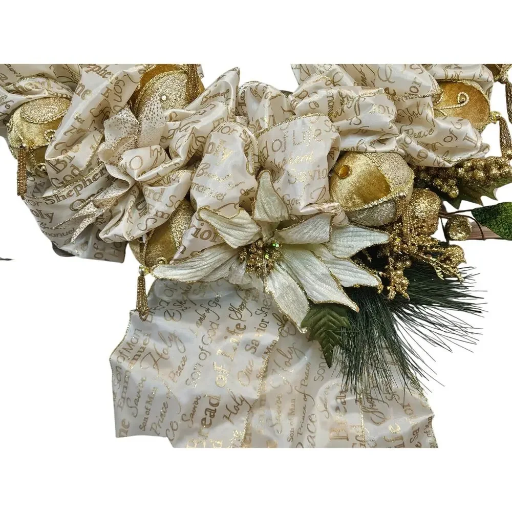 Gorgeous Glittery Gold Holiday Christmas Wreath Handmade 22